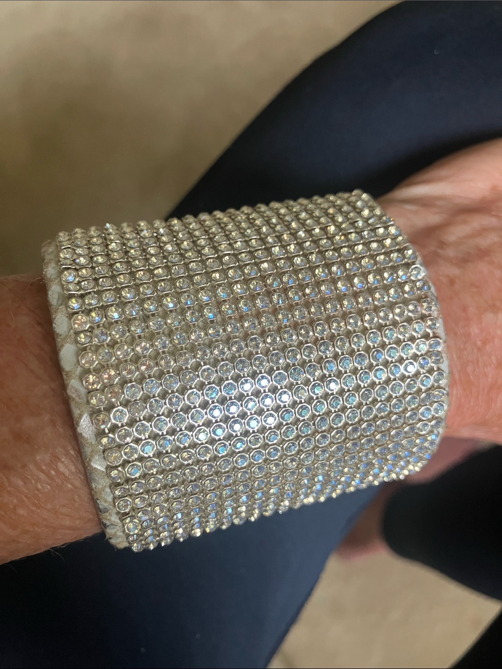 💥Ted Rossi Leather Crystal Cuff Bracelet, Rare